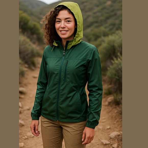 Jambu Jackets & Blazers - JAMBU NYLON GREEN HOODED ZIP FRONT JACKET 90 DEGREE HIGH PERF. MOISTURE WICKING
